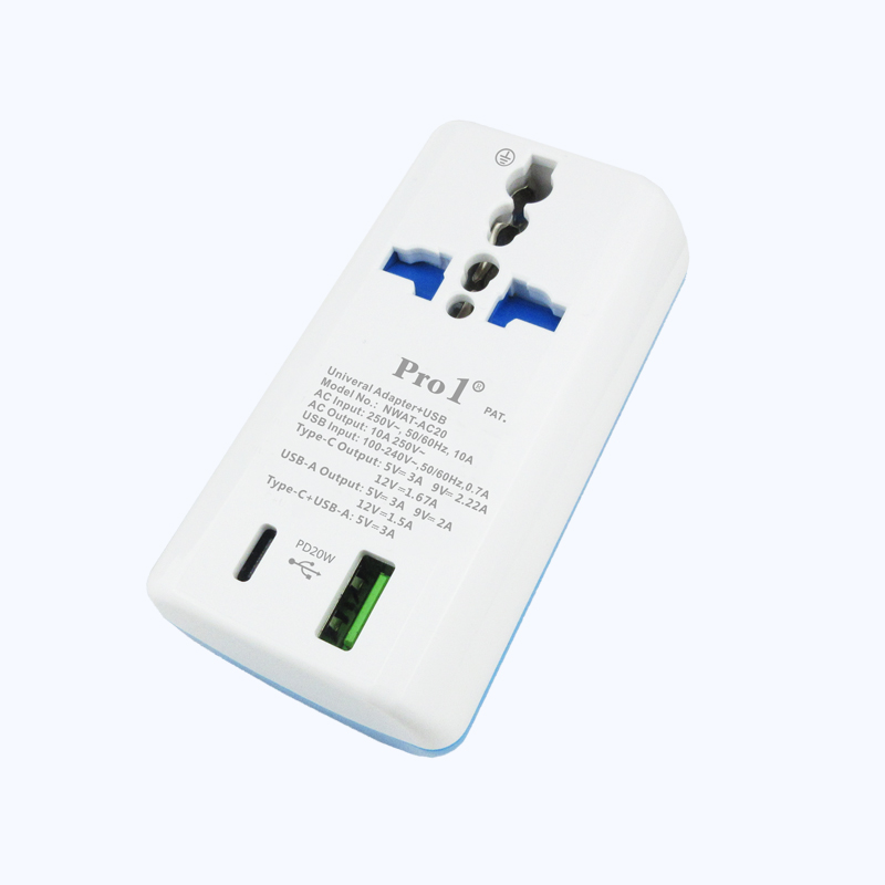 PD 20W universal travel adapter with USB C